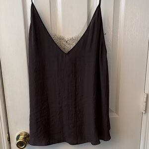 Free People Silk Flowy Top with Lace Insert